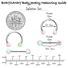 将图片加载到图库查看器，14G 9/16 1/2 Splatter Green Pink Barbell Horseshoe Nipple Ring Set of 4
