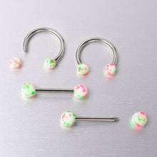 将图片加载到图库查看器，14G 9/16 1/2 Splatter Green Pink Barbell Horseshoe Nipple Ring Set of 4

