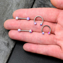 Load image into Gallery viewer, 14G 9/16 1/2 Splatter Green Purple Barbell Horseshoe Nipple Ring Set of 4
