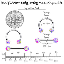 Load image into Gallery viewer, 14G 9/16 1/2 Splatter Green Purple Barbell Horseshoe Nipple Ring Set of 4
