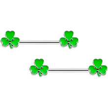 Load image into Gallery viewer, 14G 9/16 Kawaii Smile Shamrock St Patricks Barbell Nipple Ring Set
