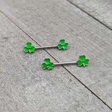 Load image into Gallery viewer, 14G 9/16 Kawaii Smile Shamrock St Patricks Barbell Nipple Ring Set
