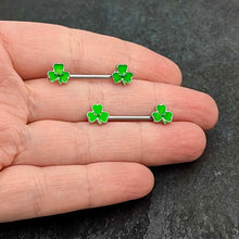 Load image into Gallery viewer, 14G 9/16 Kawaii Smile Shamrock St Patricks Barbell Nipple Ring Set
