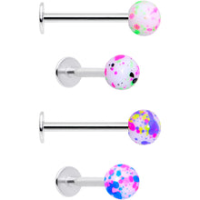 Load image into Gallery viewer, 16G 3/8 Splatter Pink Blue Labret Monroe Tragus Set of 4
