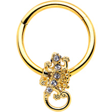 将图片加载到图库查看器，16G 3/8 Clear Gem Gold Tone Luscious Lizard Hinged Segment Ring
