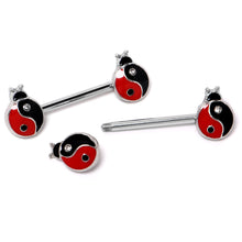 Load image into Gallery viewer, 14G 9/16 Clear Gem Ladybug Yin Yang Barbell Nipple Ring Set

