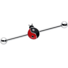 Load image into Gallery viewer, 14G Clear Gem Ladybug Yin Yang Industrial Barbell 38mm
