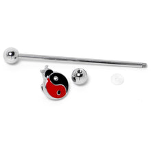 Load image into Gallery viewer, 14G Clear Gem Ladybug Yin Yang Industrial Barbell 38mm
