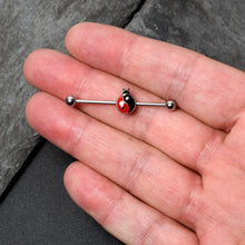 Load image into Gallery viewer, 14G Clear Gem Ladybug Yin Yang Industrial Barbell 38mm
