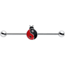 Load image into Gallery viewer, 14G Clear Gem Ladybug Yin Yang Industrial Barbell 38mm

