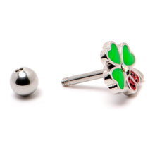 Load image into Gallery viewer, 16G 1/4 Ladybug Shamrock St Patricks Cartilage Tragus Earring
