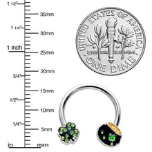 Load image into Gallery viewer, 14G 9/16 Green Gem Shamrock Pot of Gold Horseshoe Nipple Ring Set
