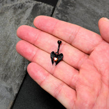 Load image into Gallery viewer, Red CZ Gem Black Heart Winged Skull Gothic Belly Ring
