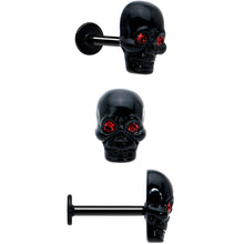 将图片加载到图库查看器，16G 5/16 Red CZ Gem Black Skull Passion Heart Labret Tragus Curation Set of 3

