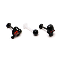 将图片加载到图库查看器，16G 5/16 Red CZ Gem Black Skull Passion Heart Labret Tragus Curation Set of 3
