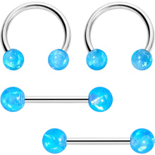 Load image into Gallery viewer, 14G 9/16 Blue Faux Opal Horseshoe Barbell Nipple Ring Set of 4
