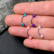 Load image into Gallery viewer, 16G 3/8 Pink White Purple Faux Opal PackCurved Eyebrow Ring Set of 4
