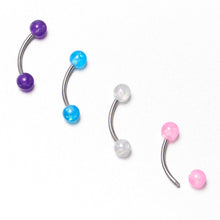 Load image into Gallery viewer, 16G 3/8 Pink White Purple Faux Opal PackCurved Eyebrow Ring Set of 4
