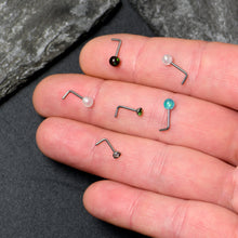Load image into Gallery viewer, 20G 1/4 Green Gem Green Aurora Faux Opal Pack L Shape Nose Ring Set of 6
