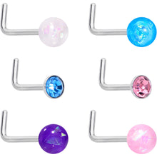 将图片加载到图库查看器，20G 1/4 Pink Gem Purple Pink Faux Opal Pack L Shape Nose Ring Set of 6
