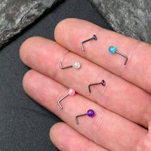 将图片加载到图库查看器，20G 1/4 Pink Gem Purple Pink Faux Opal Pack L Shape Nose Ring Set of 6
