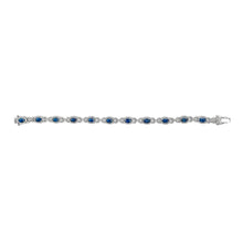Load image into Gallery viewer, 14K White Gold Vintage-Inspired Oval Blue Sapphire &amp; Diamond Link Bracelet
