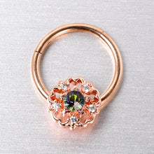 将图片加载到图库查看器，16G 3/8 Vitrail Gem Rose Gold Hue Flower Hinged Segment Ring
