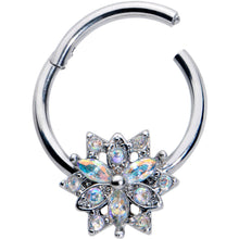 将图片加载到图库查看器，16G 3/8 Aurora CZ Gem Snowflake Style Hinged Segment Ring
