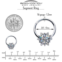 将图片加载到图库查看器，16G 3/8 Aurora CZ Gem Snowflake Style Hinged Segment Ring
