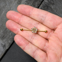Load image into Gallery viewer, 14G Clear Pink Gem Gold Tone Texture Star Industrial Barbell 38mm
