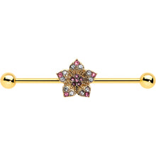 Load image into Gallery viewer, 14G Clear Pink Gem Gold Tone Texture Star Industrial Barbell 38mm
