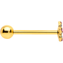 Load image into Gallery viewer, Pink Clear Gem Gold Tone Texture Star Barbell Tongue Ring
