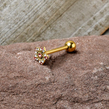 Load image into Gallery viewer, Pink Clear Gem Gold Tone Texture Star Barbell Tongue Ring
