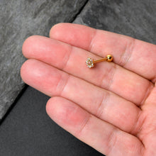 Load image into Gallery viewer, Pink Clear Gem Gold Tone Texture Star Barbell Tongue Ring
