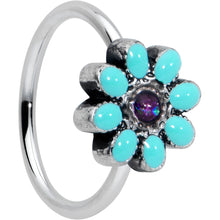 Load image into Gallery viewer, 20G 5/16 Blue Gem Flower Teal Petals Nose Hoop
