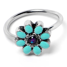 Load image into Gallery viewer, 20G 5/16 Blue Gem Flower Teal Petals Nose Hoop

