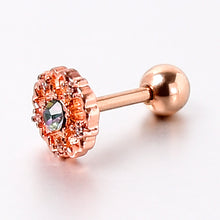 Load image into Gallery viewer, 16G 1/4 Vitrail Gem Rosy Hue Flower Cartilage Tragus Earring
