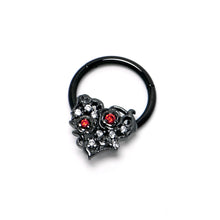 将图片加载到图库查看器，16G 3/8 Clear Red CZ Gem Black Heart Floral Hinged Segment Ring
