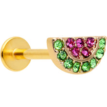 Load image into Gallery viewer, 16G 5/16 Pink Green Gem Gold Tone Watermelon Labret Monroe Tragus
