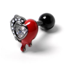 Load image into Gallery viewer, 16G 1/4 Clear Gem Black Bleeding Heart Cartilage Tragus Earring
