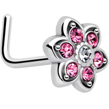 Load image into Gallery viewer, 20G 7mm Pink Radiant Blossom Flower L Shape Nose Ring
