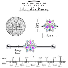 Load image into Gallery viewer, 14G Aurora CZ Gem Snowflake Style Industrial Barbell 38mm
