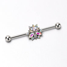 Load image into Gallery viewer, 14G Aurora CZ Gem Snowflake Style Industrial Barbell 38mm

