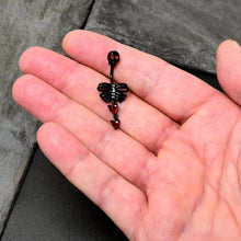 将图片加载到图库查看器，Red CZ Gem Black Skeleton Hearts Gothic Dangle Belly Ring
