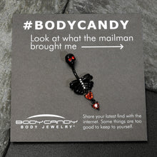将图片加载到图库查看器，Red CZ Gem Black Skeleton Hearts Gothic Dangle Belly Ring
