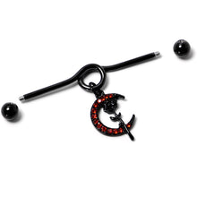 将图片加载到图库查看器，14G Red CZ Gem Black Moon Rose Flower Dangle Project Bar 38mm
