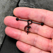 将图片加载到图库查看器，14G Red CZ Gem Black Moon Rose Flower Dangle Project Bar 38mm
