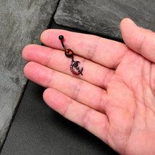 Load image into Gallery viewer, Red CZ Gem Black Moon Rose Flower Gothic Dangle Belly Ring
