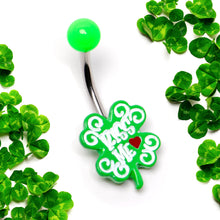 Load image into Gallery viewer, UV Glow Kiss Me Shamrock St Patricks Day Belly Ring
