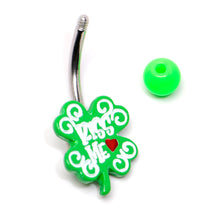 Load image into Gallery viewer, UV Glow Kiss Me Shamrock St Patricks Day Belly Ring
